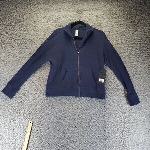 90 Degree Sweater Womens Medium Navy Blue Waffle Knit Zip Cardigan *NWT*